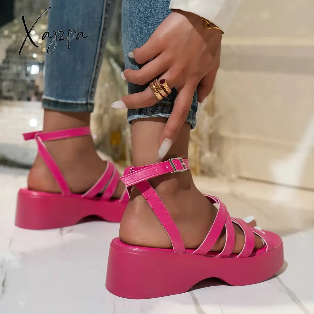 2024 European and American Thick-soled Sandals Cross-strap Buckle Large Size Fashionable Women's Sandals