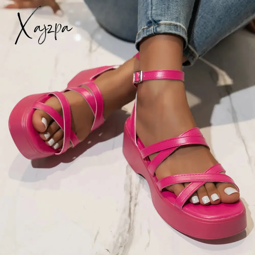 2024 European and American Thick-soled Sandals Cross-strap Buckle Large Size Fashionable Women's Sandals