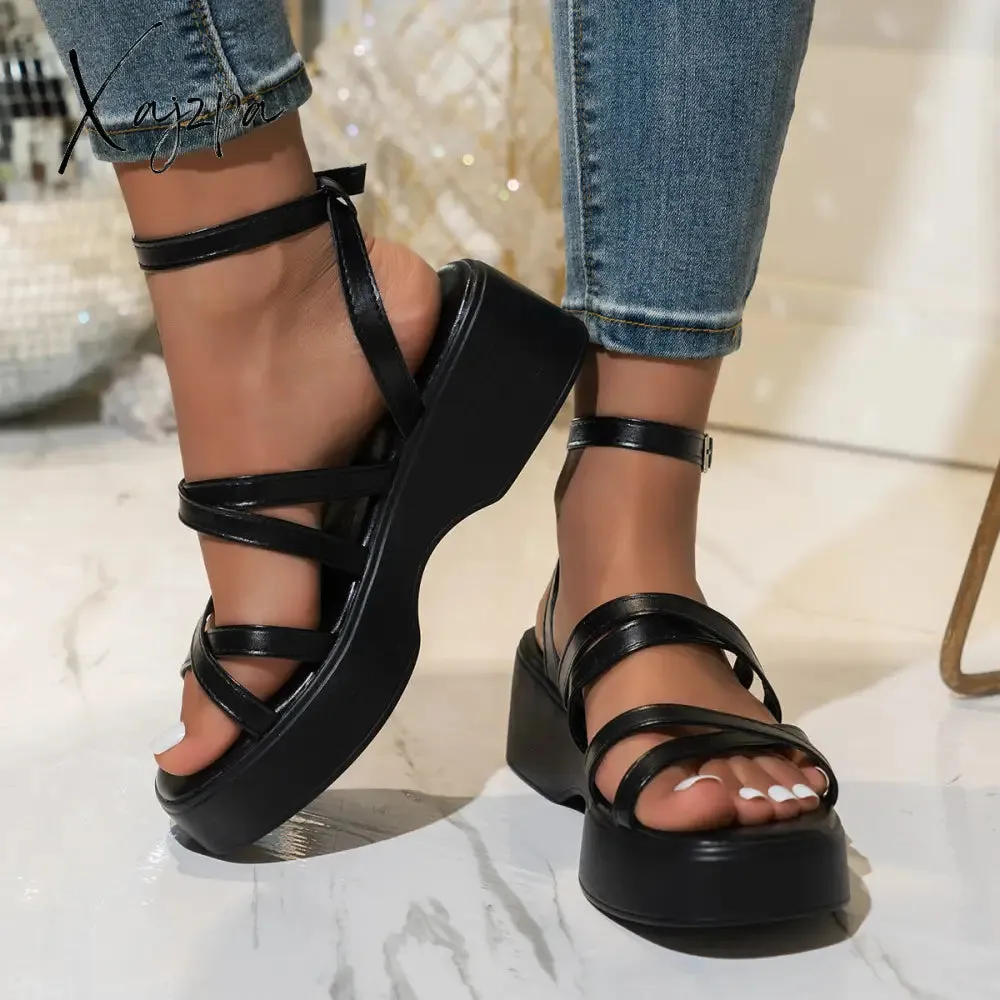 2024 European and American Thick-soled Sandals Cross-strap Buckle Large Size Fashionable Women's Sandals