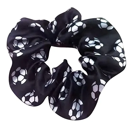 4 Pack Silky Smoothly Soccer Hair Scrunchies Sparkly Football Hair Ties Hair Eleastic Bands Scrunchy Hair Ties Ropes Ponytail Holders Wrist Bands for Girls Soccer Teams School,Dance,Games ,Tournaments and Party favor (Black)