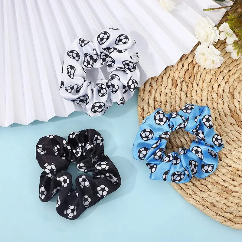 4 Pack Silky Smoothly Soccer Hair Scrunchies Sparkly Football Hair Ties Hair Eleastic Bands Scrunchy Hair Ties Ropes Ponytail Holders Wrist Bands for Girls Soccer Teams School,Dance,Games ,Tournaments and Party favor (Black)