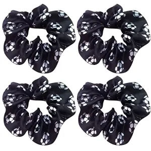 4 Pack Silky Smoothly Soccer Hair Scrunchies Sparkly Football Hair Ties Hair Eleastic Bands Scrunchy Hair Ties Ropes Ponytail Holders Wrist Bands for Girls Soccer Teams School,Dance,Games ,Tournaments and Party favor (Black)