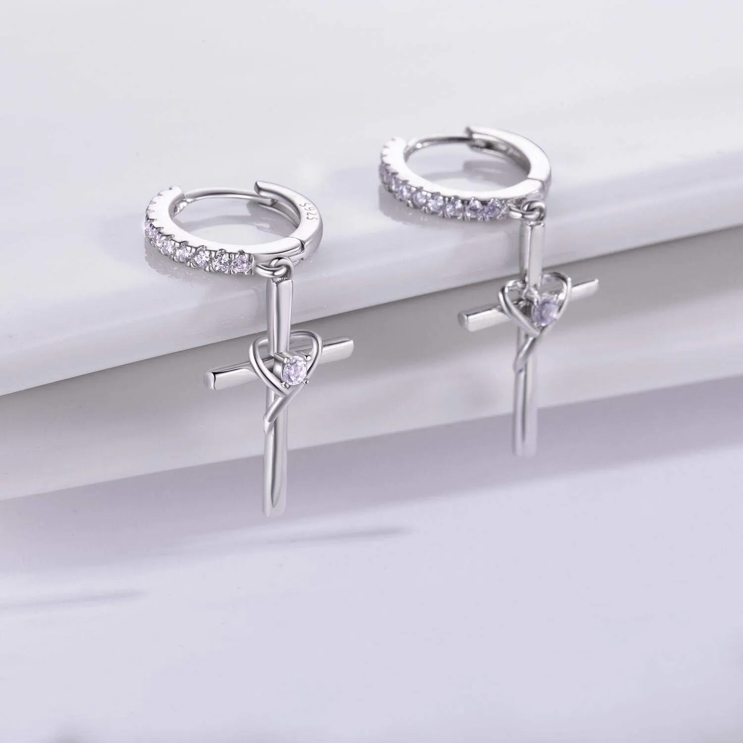 925 Sterling Silver Earrings for Women 14K Gold Plated Earrings Birthstone Heart Earrings Dangle Cross Earrings Mom Gifts for Christmas, Valentine'S Day or Birthday