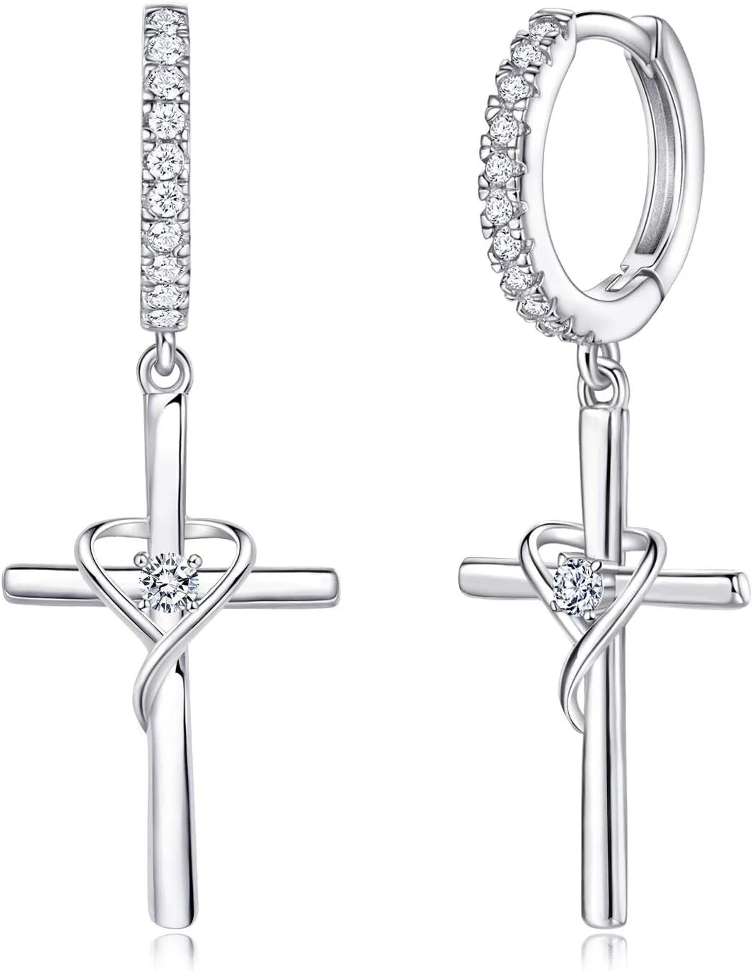 925 Sterling Silver Earrings for Women 14K Gold Plated Earrings Birthstone Heart Earrings Dangle Cross Earrings Mom Gifts for Christmas, Valentine'S Day or Birthday