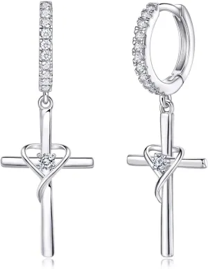 925 Sterling Silver Earrings for Women 14K Gold Plated Earrings Birthstone Heart Earrings Dangle Cross Earrings Mom Gifts for Christmas, Valentine'S Day or Birthday