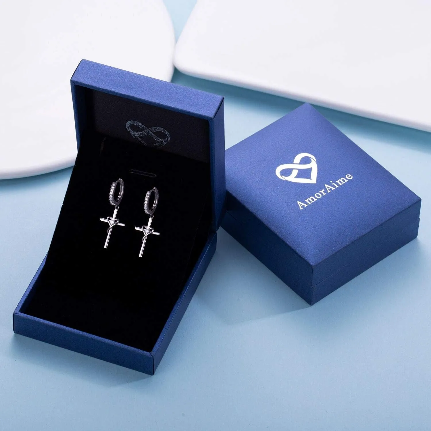 925 Sterling Silver Earrings for Women 14K Gold Plated Earrings Birthstone Heart Earrings Dangle Cross Earrings Mom Gifts for Christmas, Valentine'S Day or Birthday