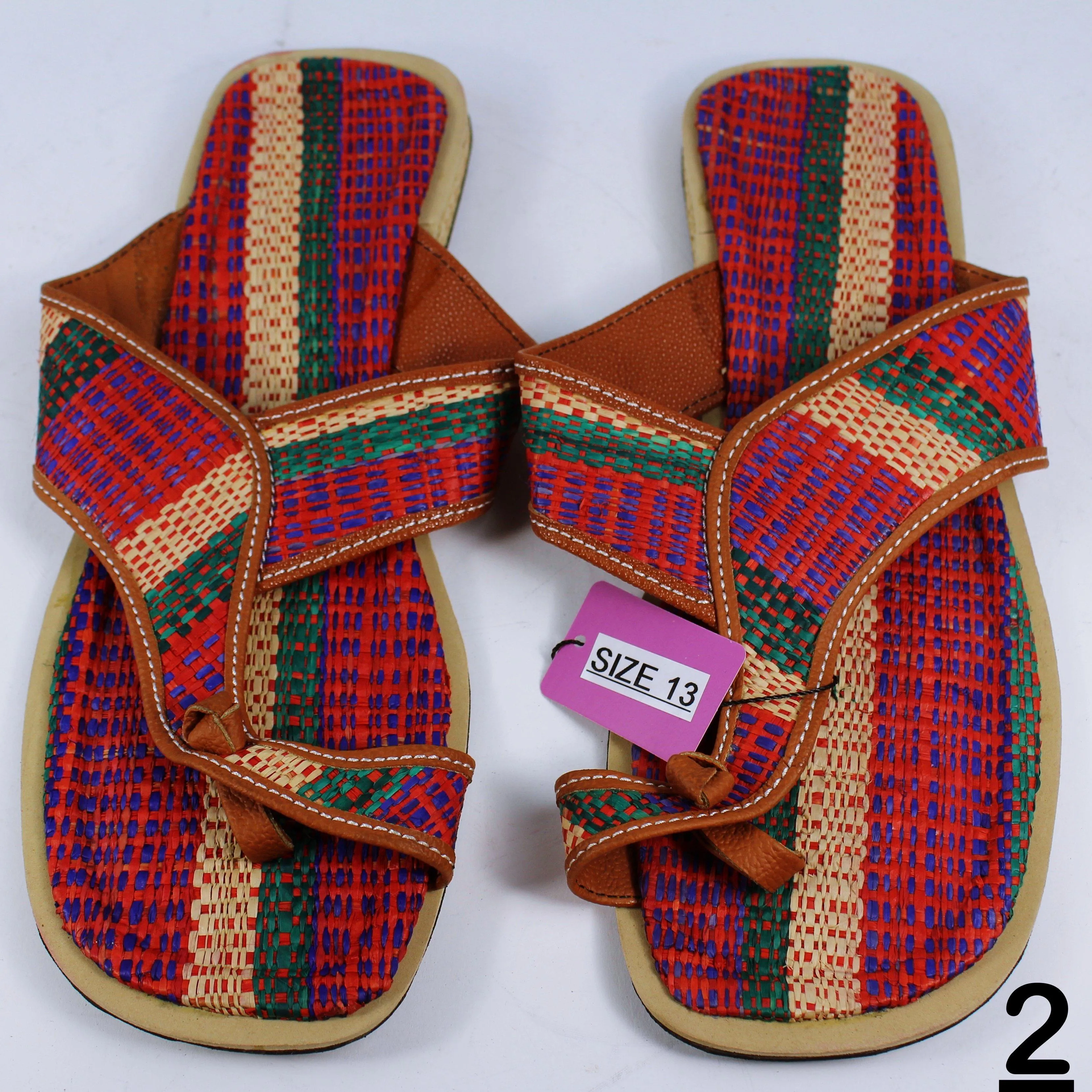 African Raffia Fibers Men's Sandals Size 13