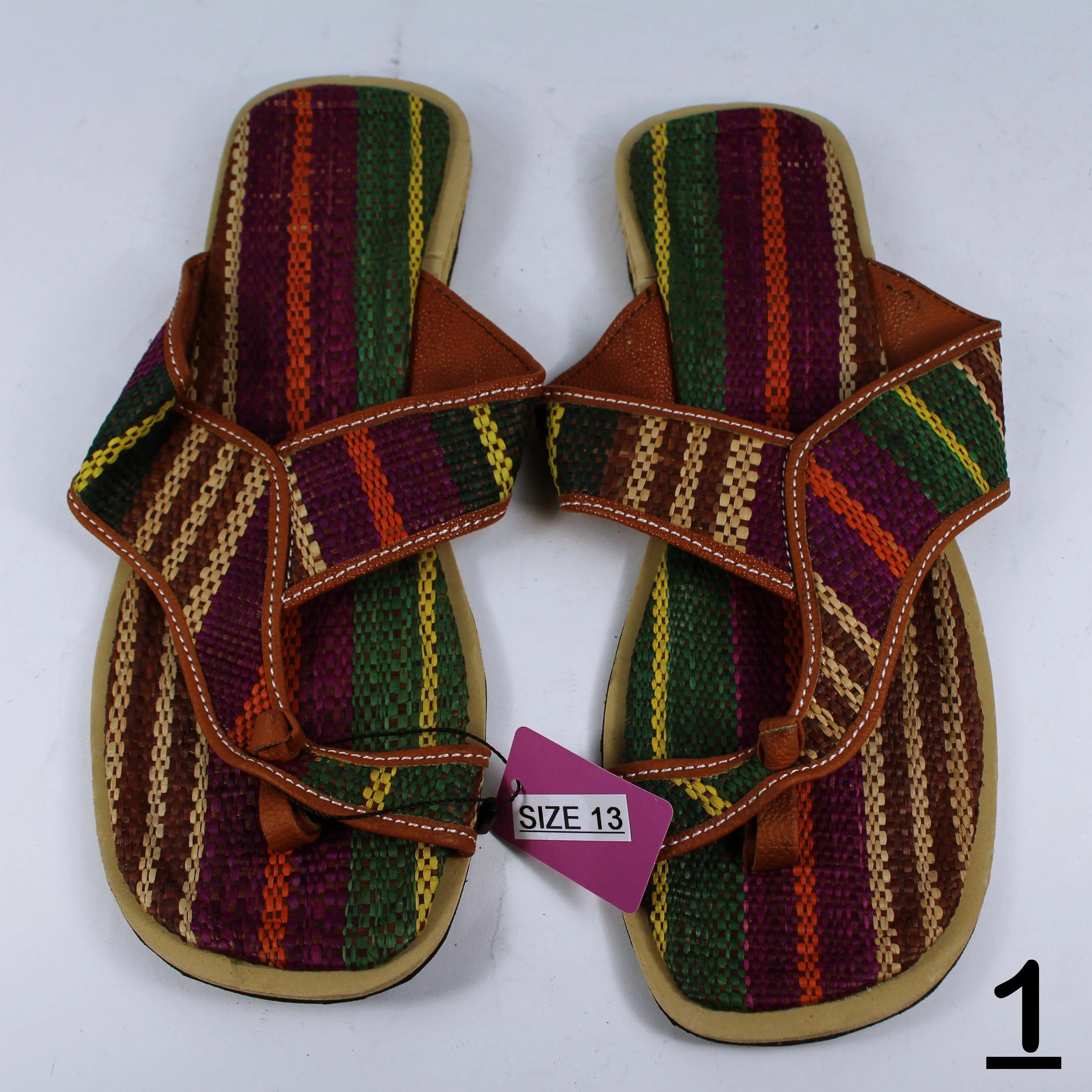 African Raffia Fibers Men's Sandals Size 13