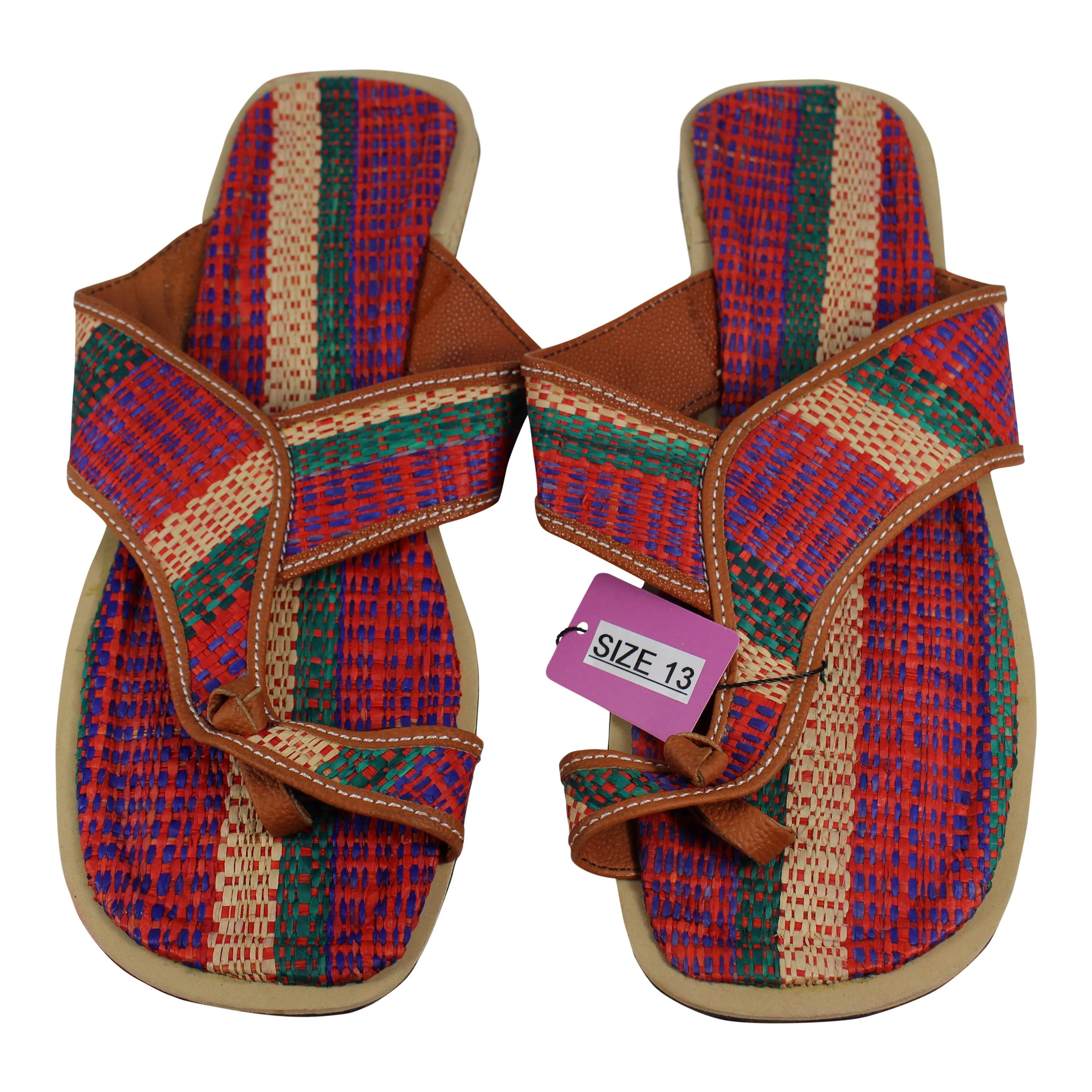 African Raffia Fibers Men's Sandals Size 13