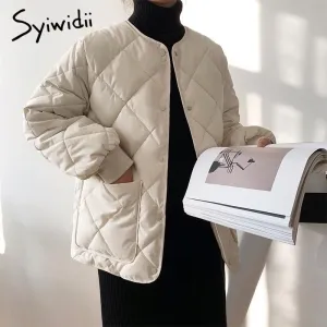 Back to College Joskaa Fall Winter Jacket Women 2024 Argyle Single Breasted Cotton Padded Coats Vintage Long Sleeve Pockets Chic Outerwear