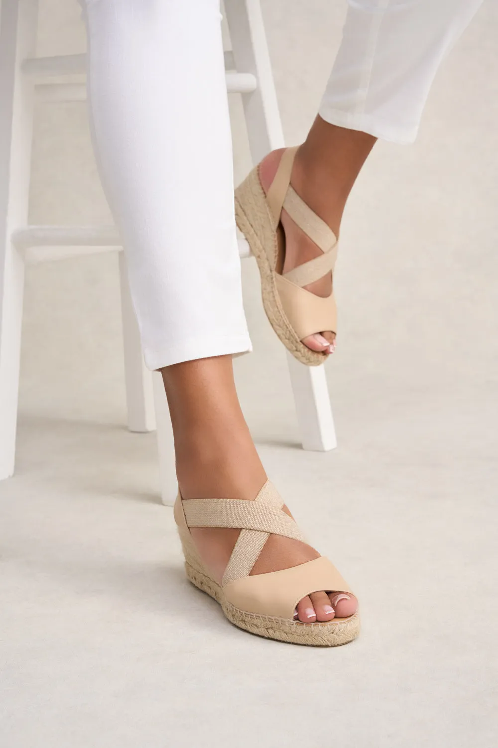 Belle Metallic Strap Espadrille - Nude