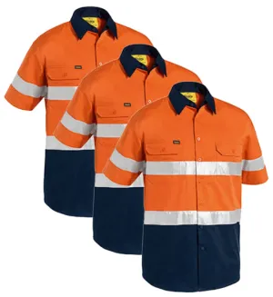 Bisley 3M Taped Two Tone Hi Vis Cool Lightweight Shirt - Short Sleeve BS1896-1 (Pack of 3)