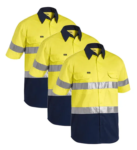 Bisley 3M Taped Two Tone Hi Vis Cool Lightweight Shirt - Short Sleeve BS1896-1 (Pack of 3)
