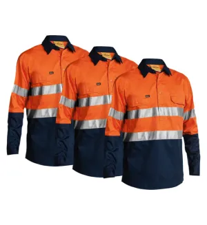 Bisley Taped Hi Vis Closed Front Cool Lightweight Shirt - Long Sleeve BSC6896-1 (Pack of 3)