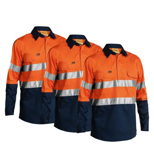 Bisley Taped Hi Vis Closed Front Cool Lightweight Shirt - Long Sleeve BSC6896-1 (Pack of 3)