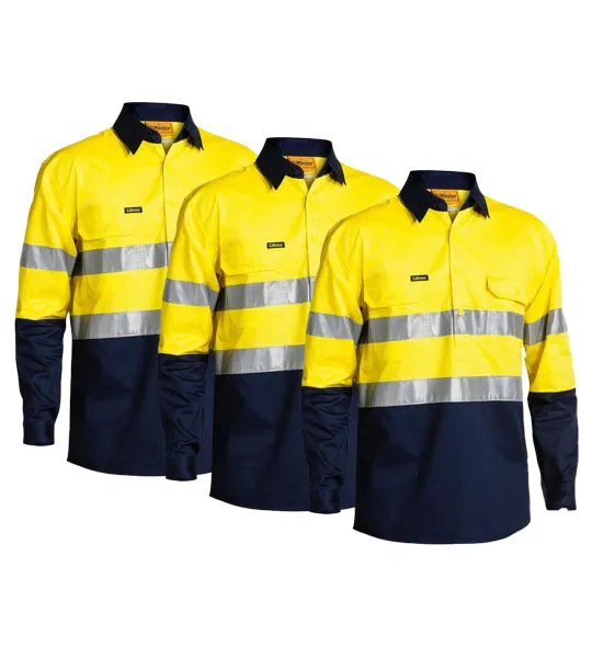 Bisley Taped Hi Vis Closed Front Cool Lightweight Shirt - Long Sleeve BSC6896-1 (Pack of 3)