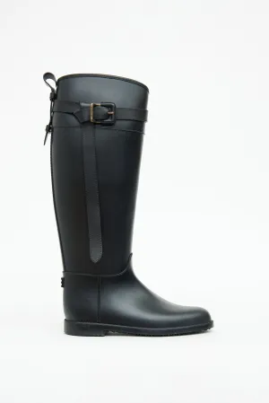 Black Belt Rubber Rain Boots