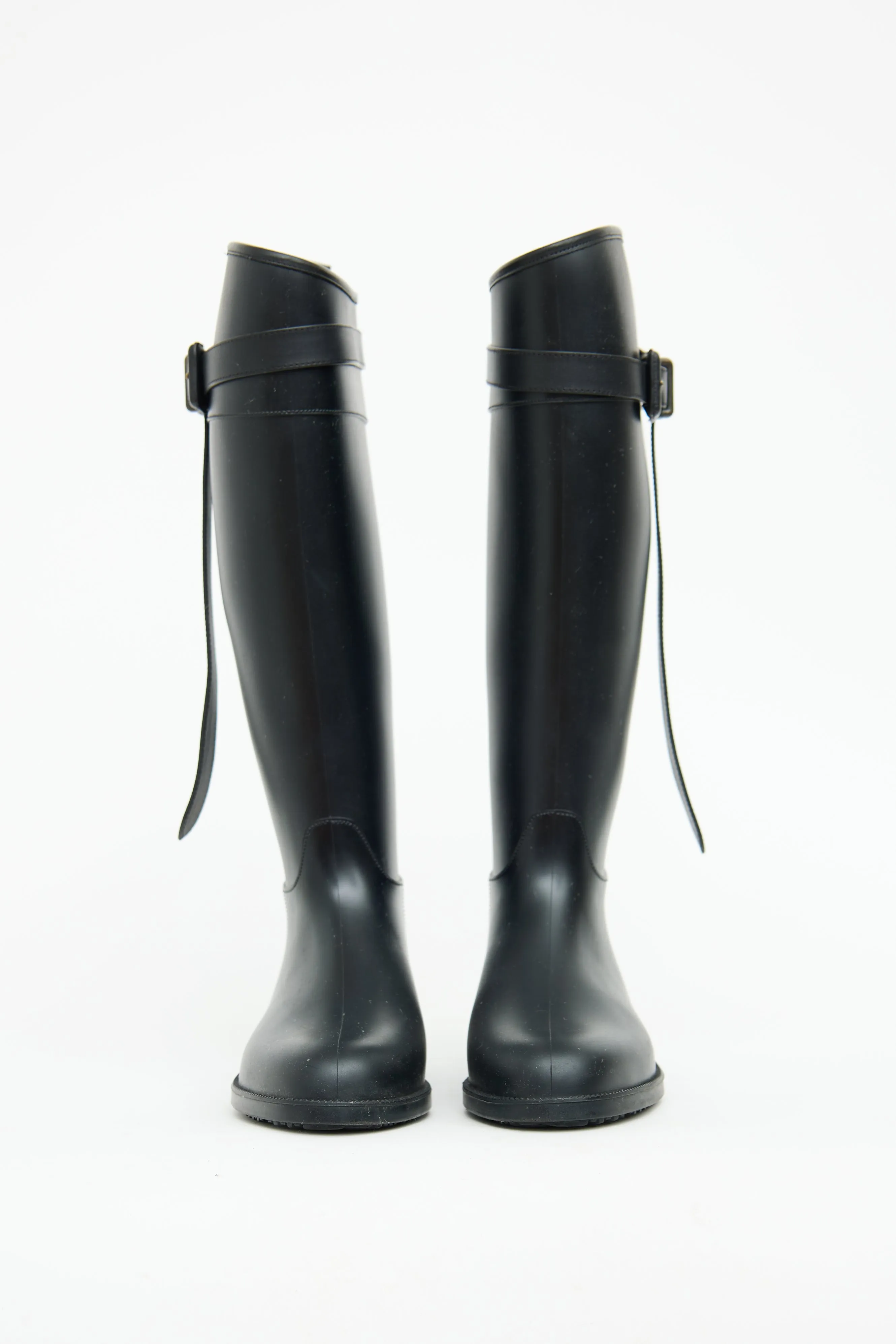 Black Belt Rubber Rain Boots