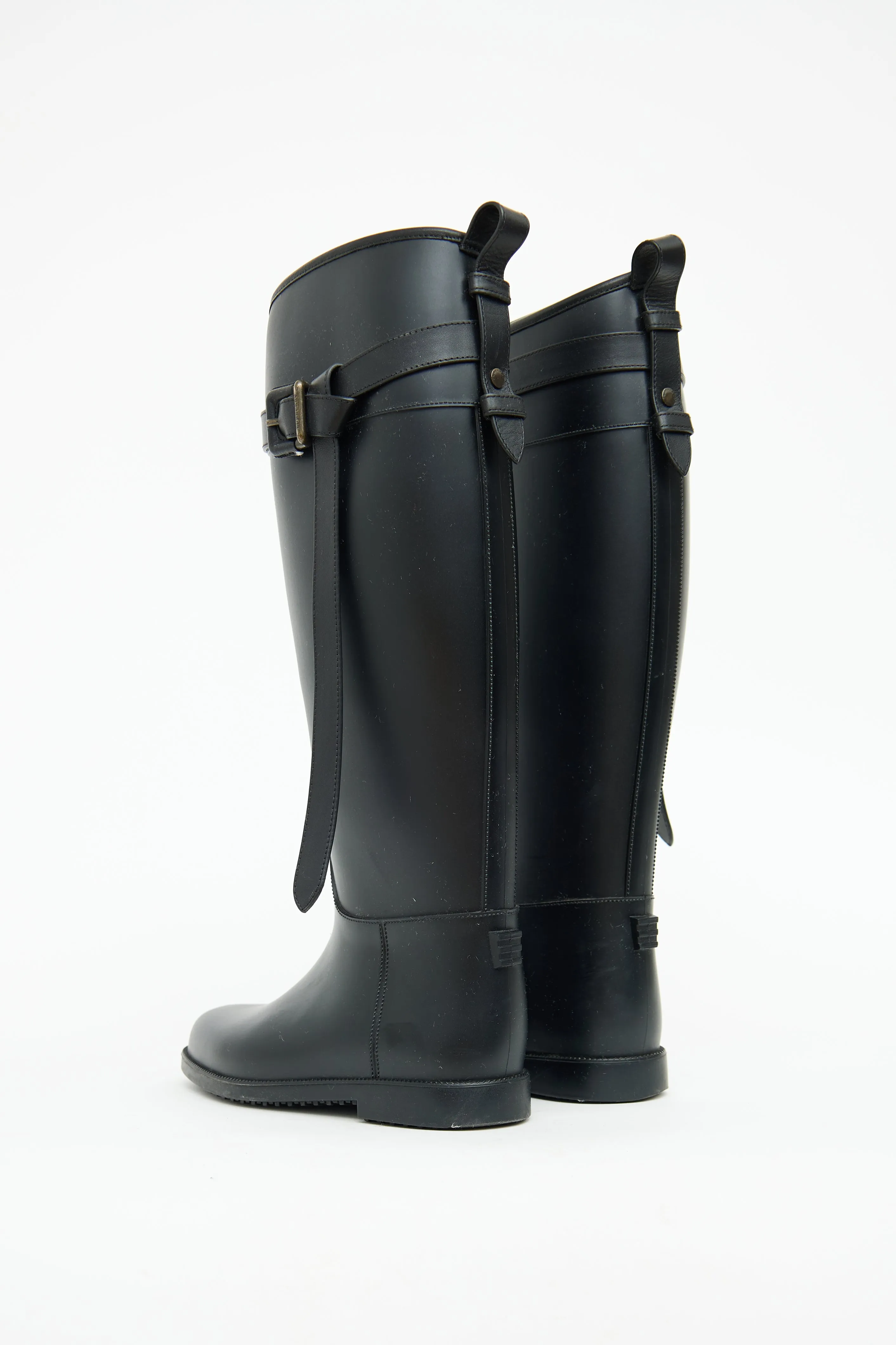 Black Belt Rubber Rain Boots