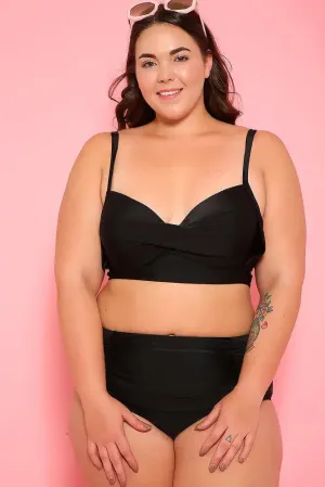 Black Padded Two Piece High Waist Plus Size Swimsuit
