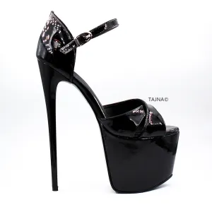 Black Patent Cross Strap Platform Pumps