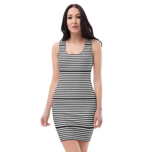 Black White Striped Sleeveless Dress, Best Classic Vertically Striped Women's Dress-Made in USA/EU/MX
