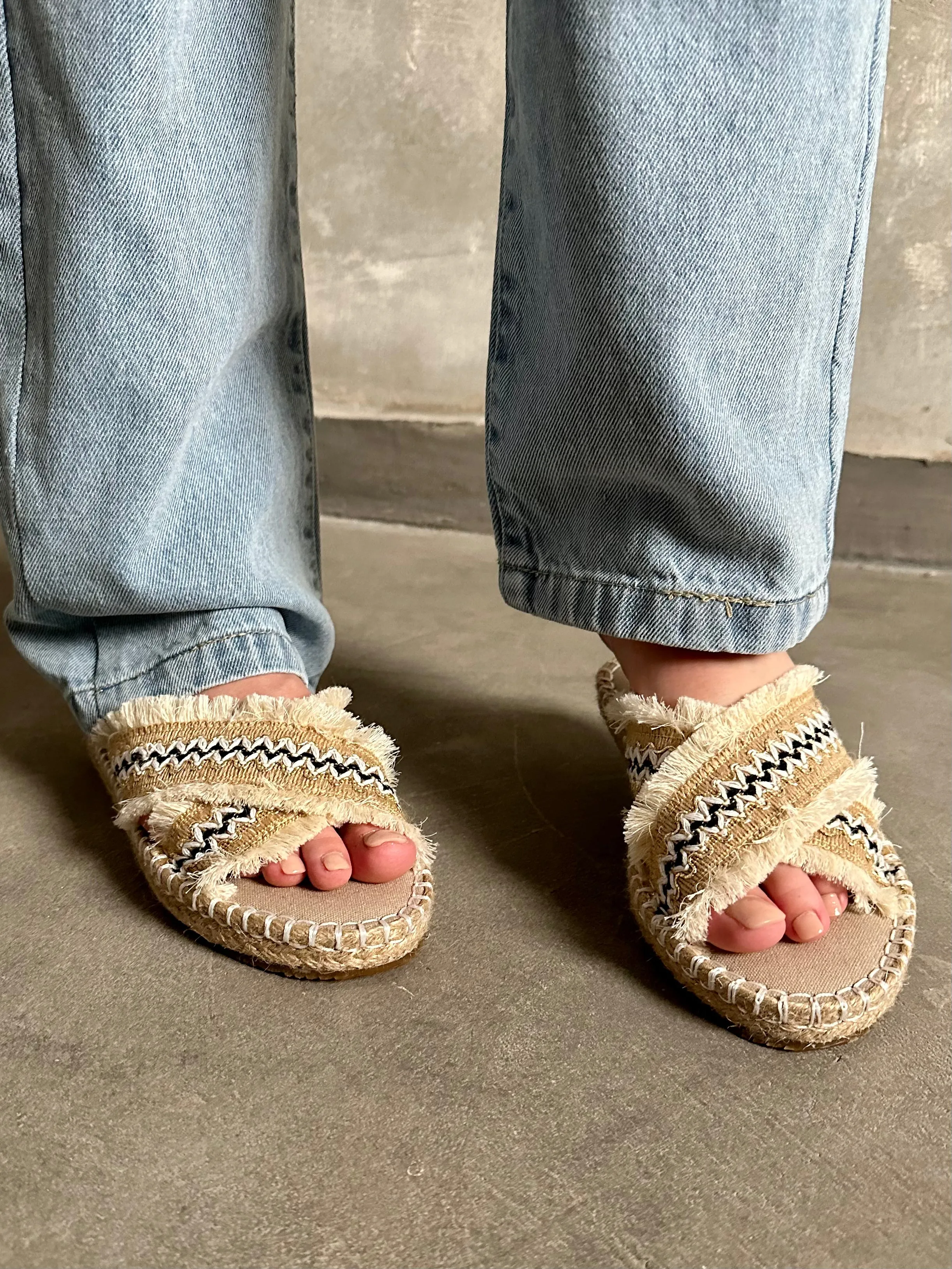 BlackxBeige Criss Cross Woven Slides
