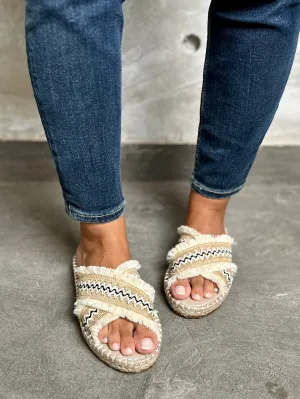 BlackxBeige Criss Cross Woven Slides