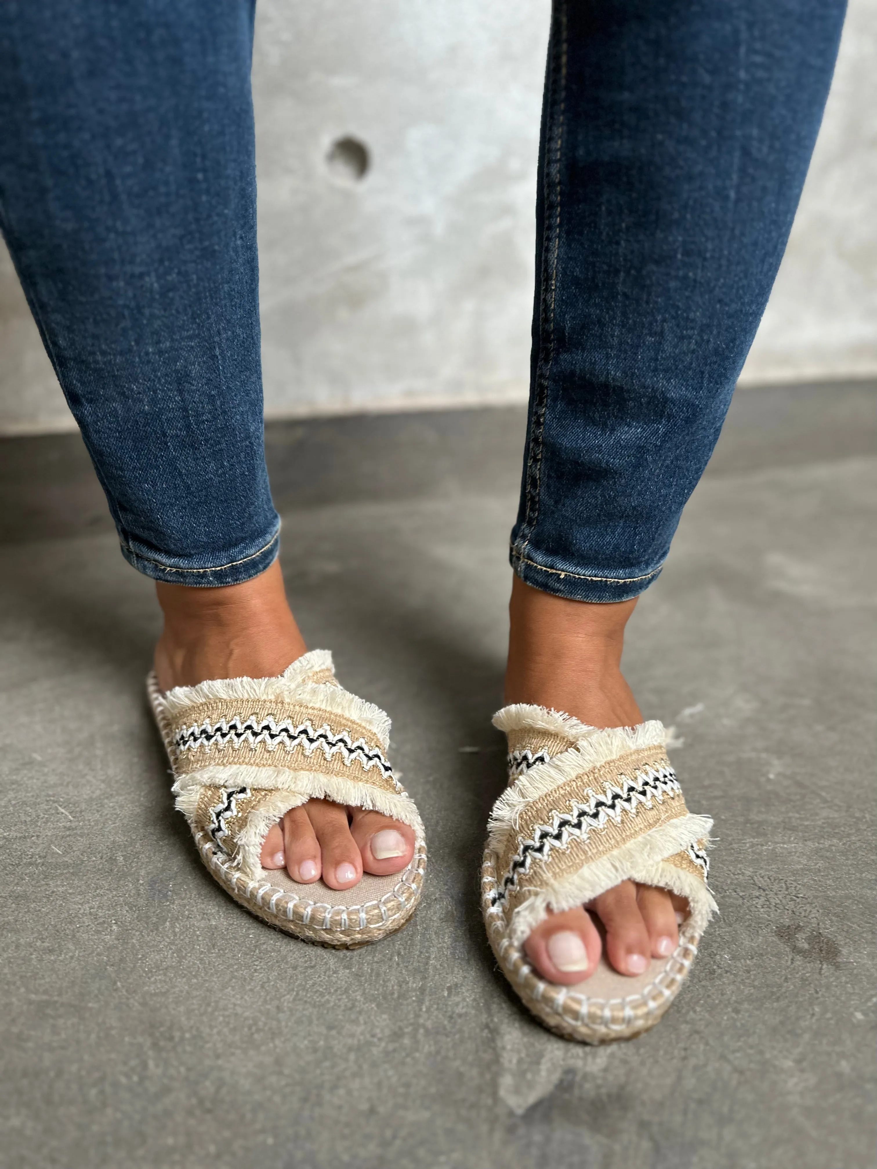 BlackxBeige Criss Cross Woven Slides