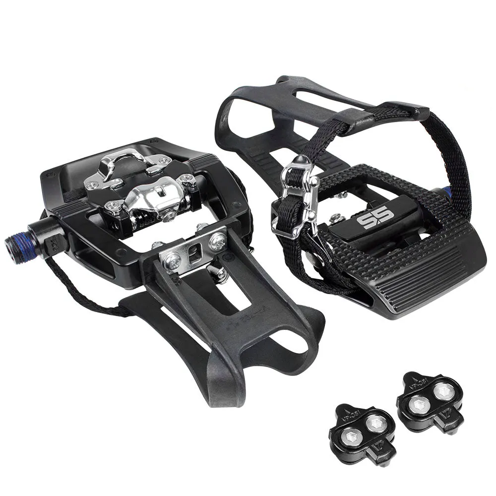 BV Bike Pedals 9/16" with Toe Clips Refurbished (Shimano SPD Cleats included) | BV-PD-S5-R