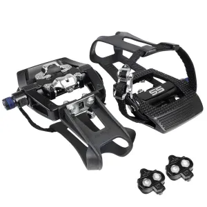 BV Bike Pedals 9/16" with Toe Clips Refurbished (Shimano SPD Cleats included) | BV-PD-S5-R