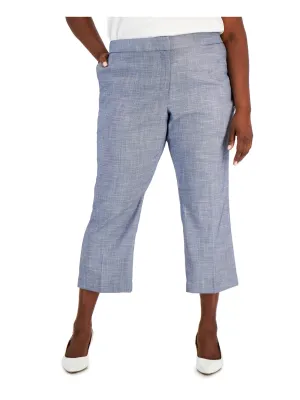 CALVIN KLEIN Womens Blue Zippered Pocketed Hook And Bar Closure Crop Wear To Work Wide Leg Pants