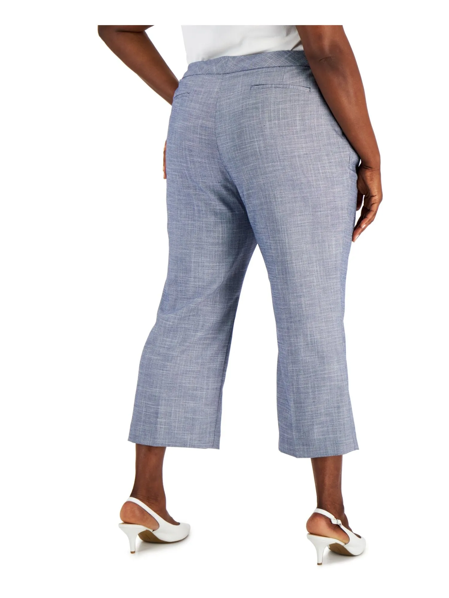 CALVIN KLEIN Womens Blue Zippered Pocketed Hook And Bar Closure Crop Wear To Work Wide Leg Pants