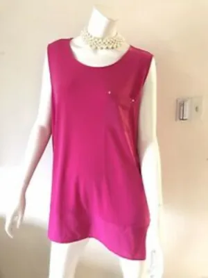 CALVIN KLEIN Womens Pink Stretch Pocketed Fabric Hem Sleeveless Scoop Neck Tank Top