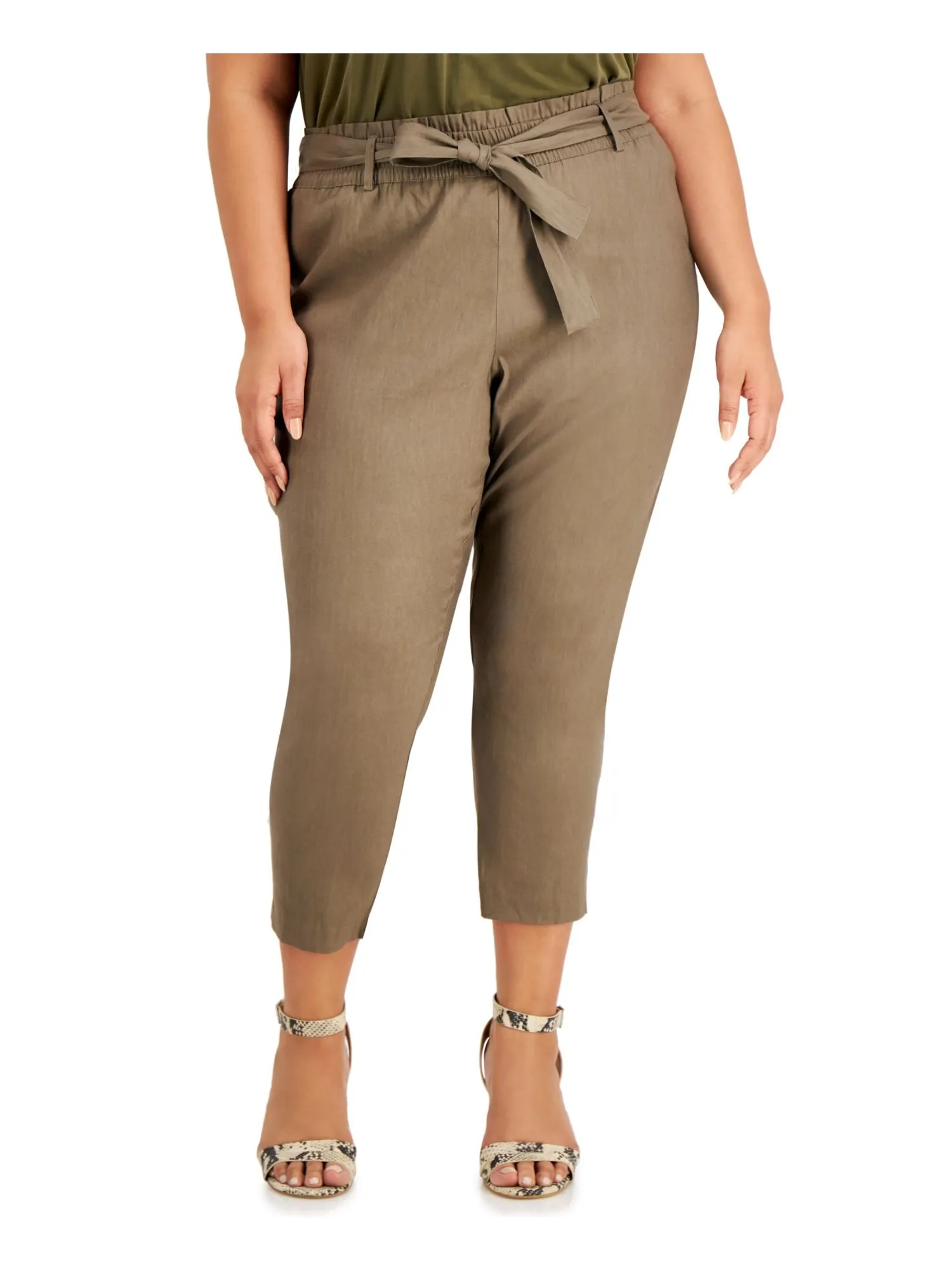 CALVIN KLEIN Womens Stretch Smocked Cropped Pants