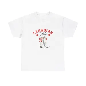 Canadian Cowgirl Girlie Canadian cowboy boots Bows and boots July 1st I am Canadian Canada day Unisex Heavy Cotton Tee