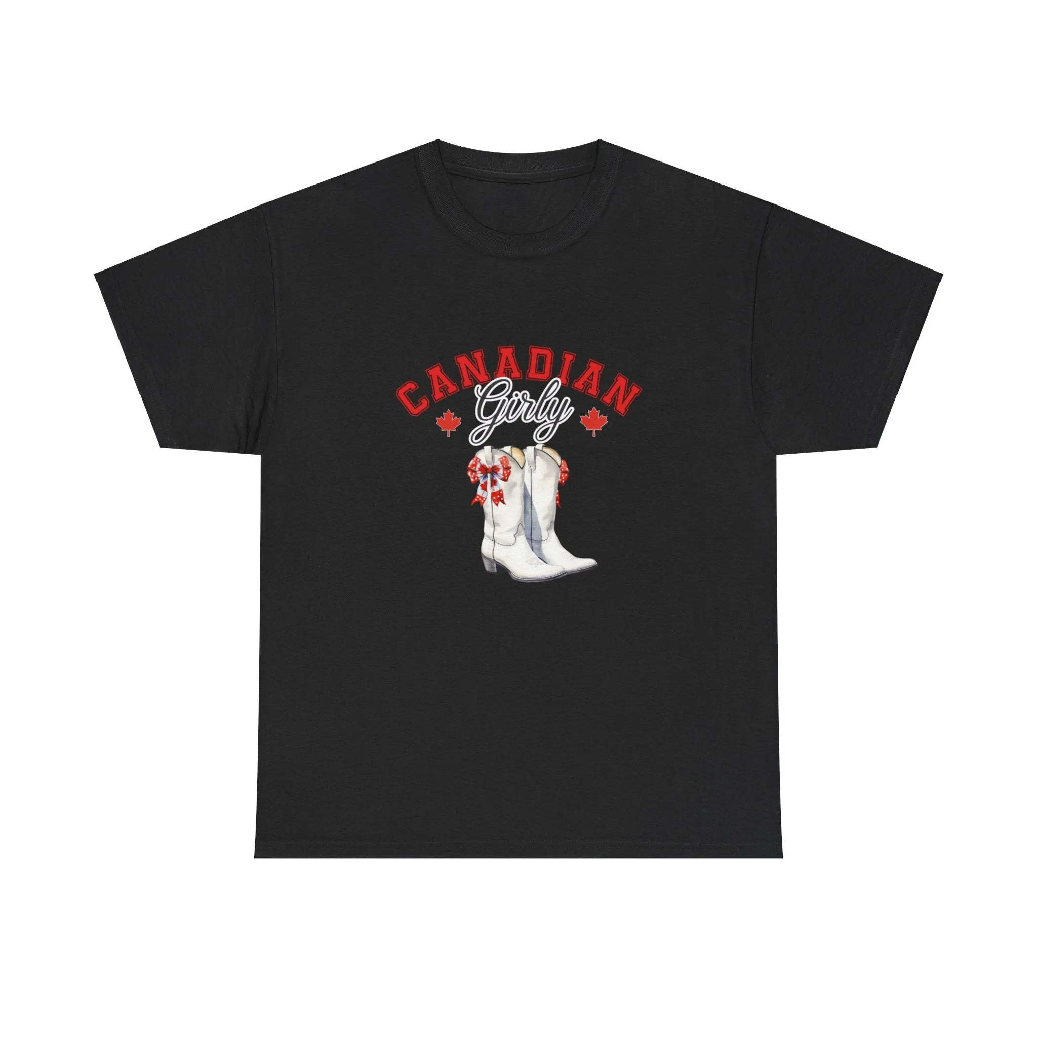 Canadian Cowgirl Girlie Canadian cowboy boots Bows and boots July 1st I am Canadian Canada day Unisex Heavy Cotton Tee
