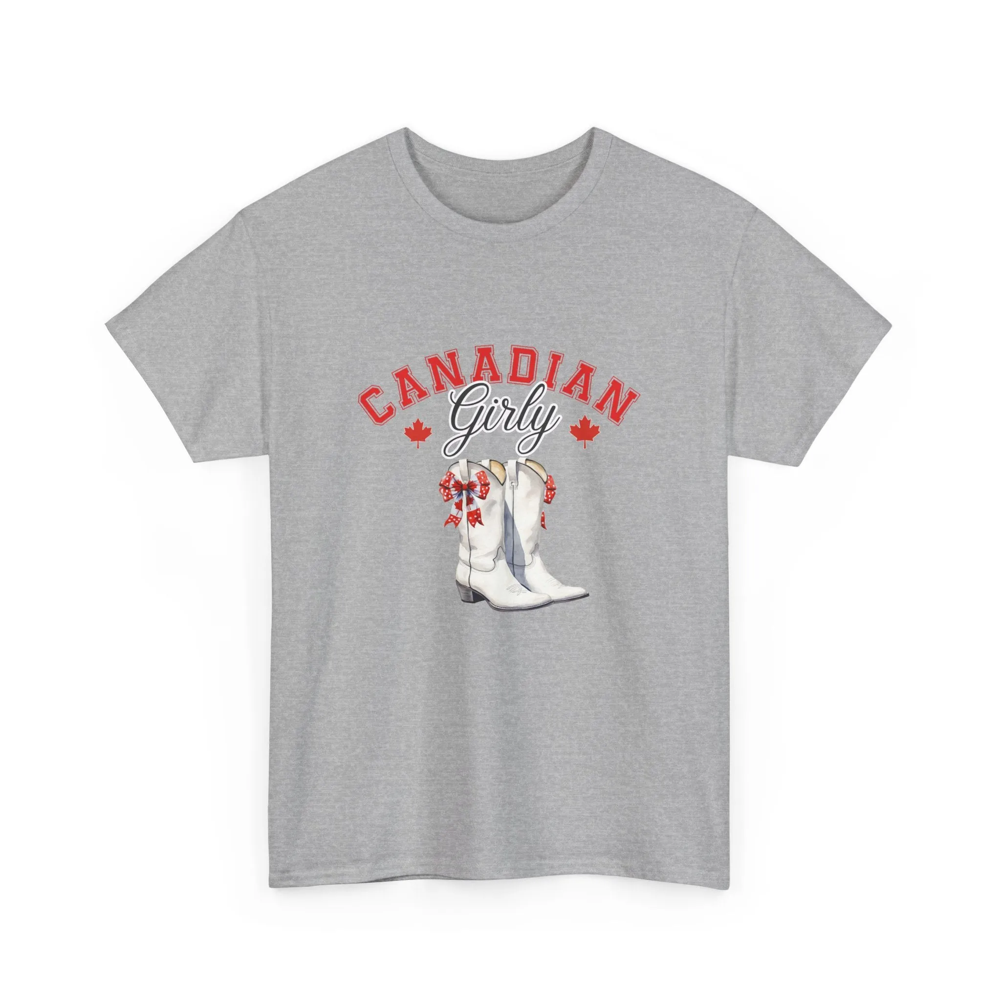Canadian Cowgirl Girlie Canadian cowboy boots Bows and boots July 1st I am Canadian Canada day Unisex Heavy Cotton Tee