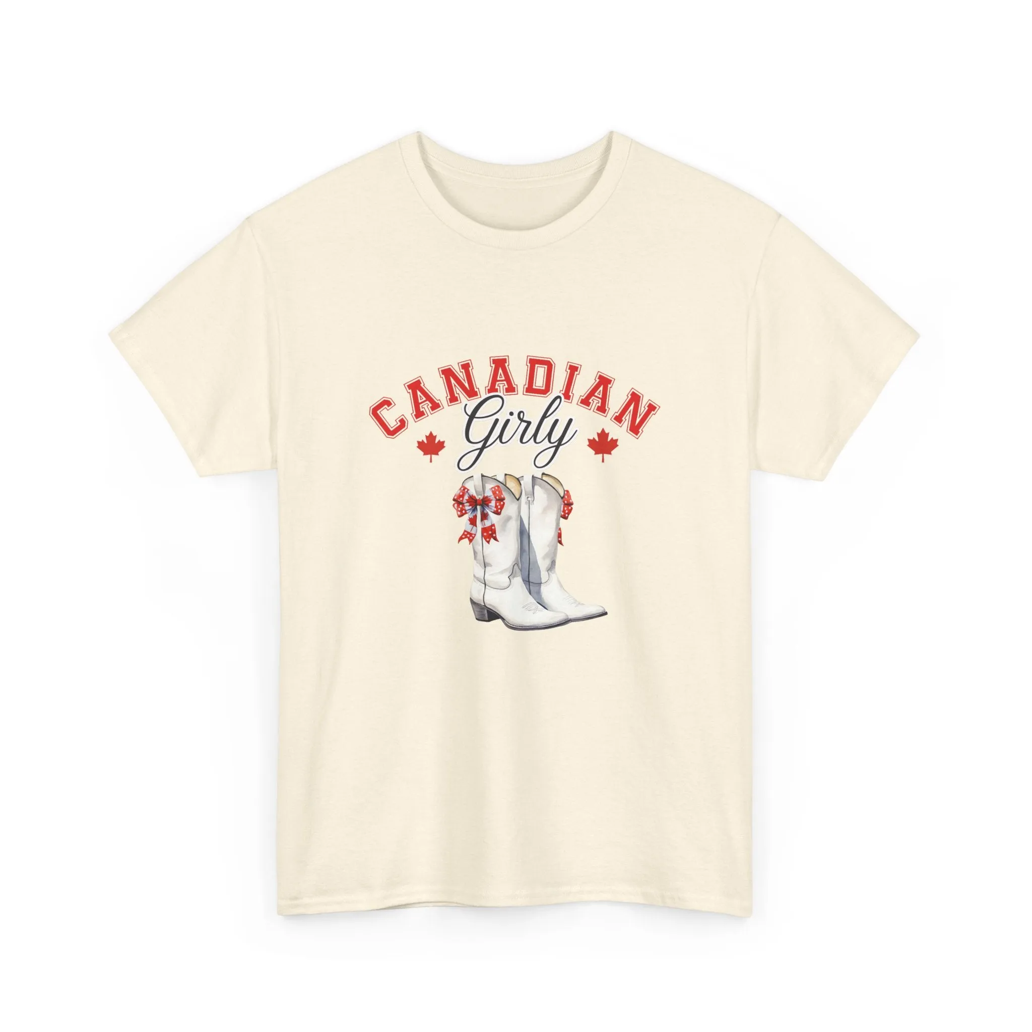 Canadian Cowgirl Girlie Canadian cowboy boots Bows and boots July 1st I am Canadian Canada day Unisex Heavy Cotton Tee