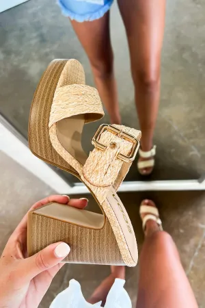 Carmelina Raffia Buckle Platform Heels - FINAL SALE