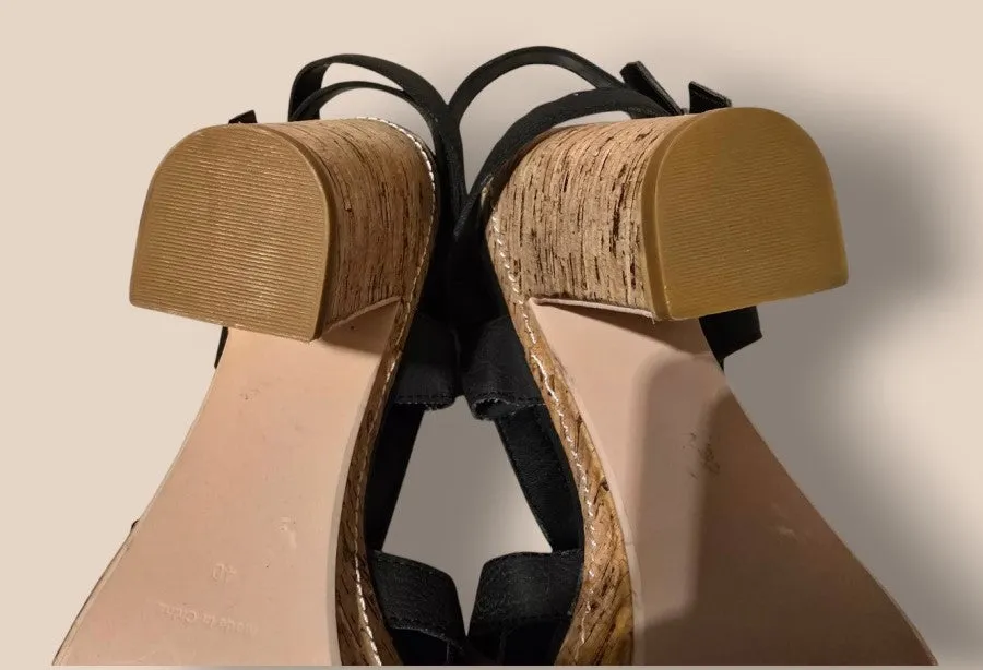Carvela Black Criss Cross Cork Block Heel Sandals UK 7 EU 40