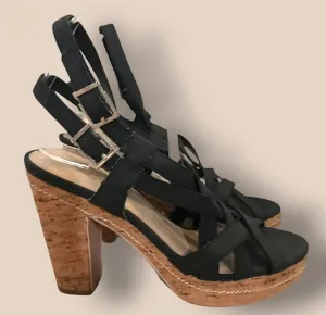 Carvela Black Criss Cross Cork Block Heel Sandals UK 7 EU 40