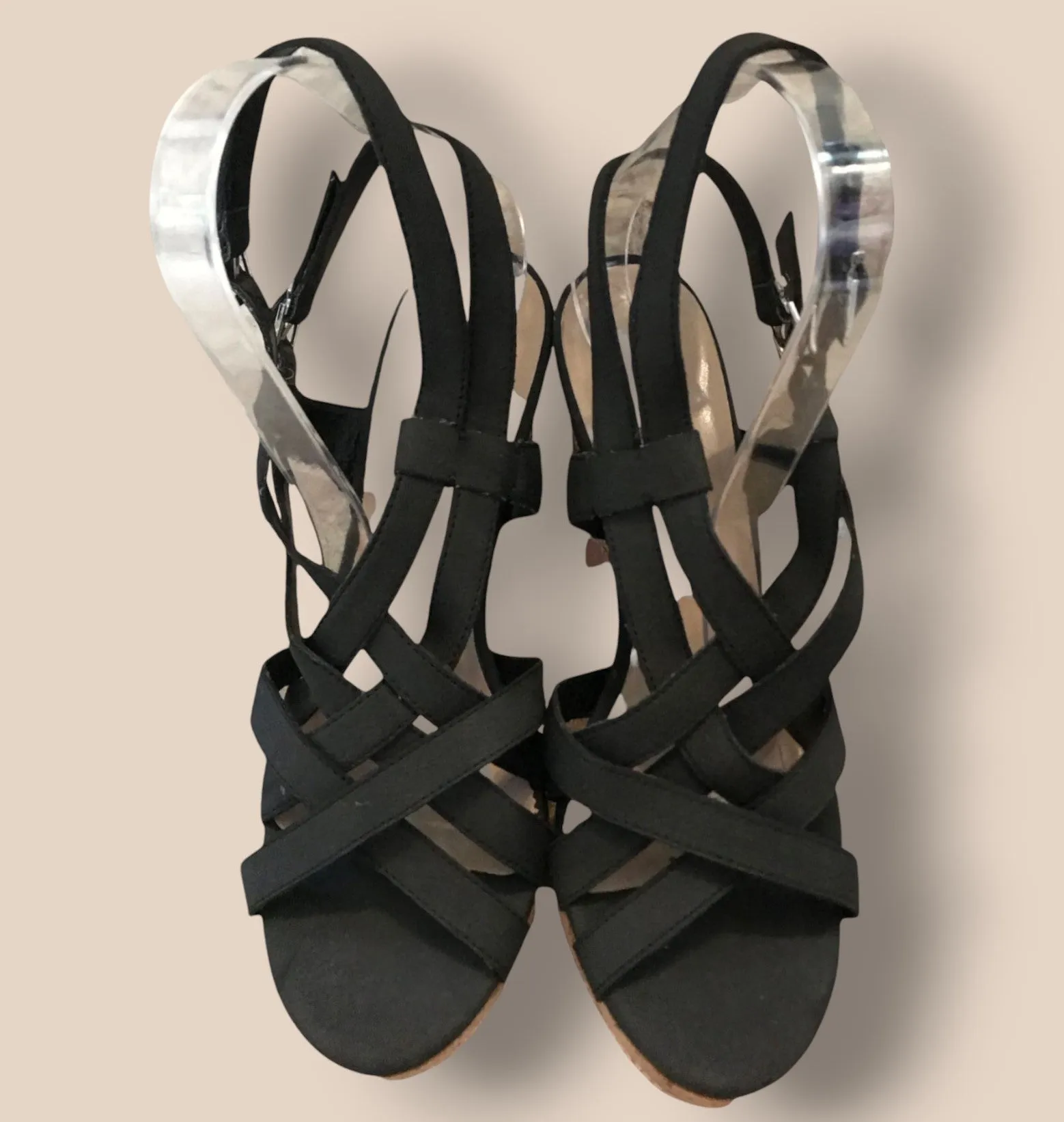 Carvela Black Criss Cross Cork Block Heel Sandals UK 7 EU 40