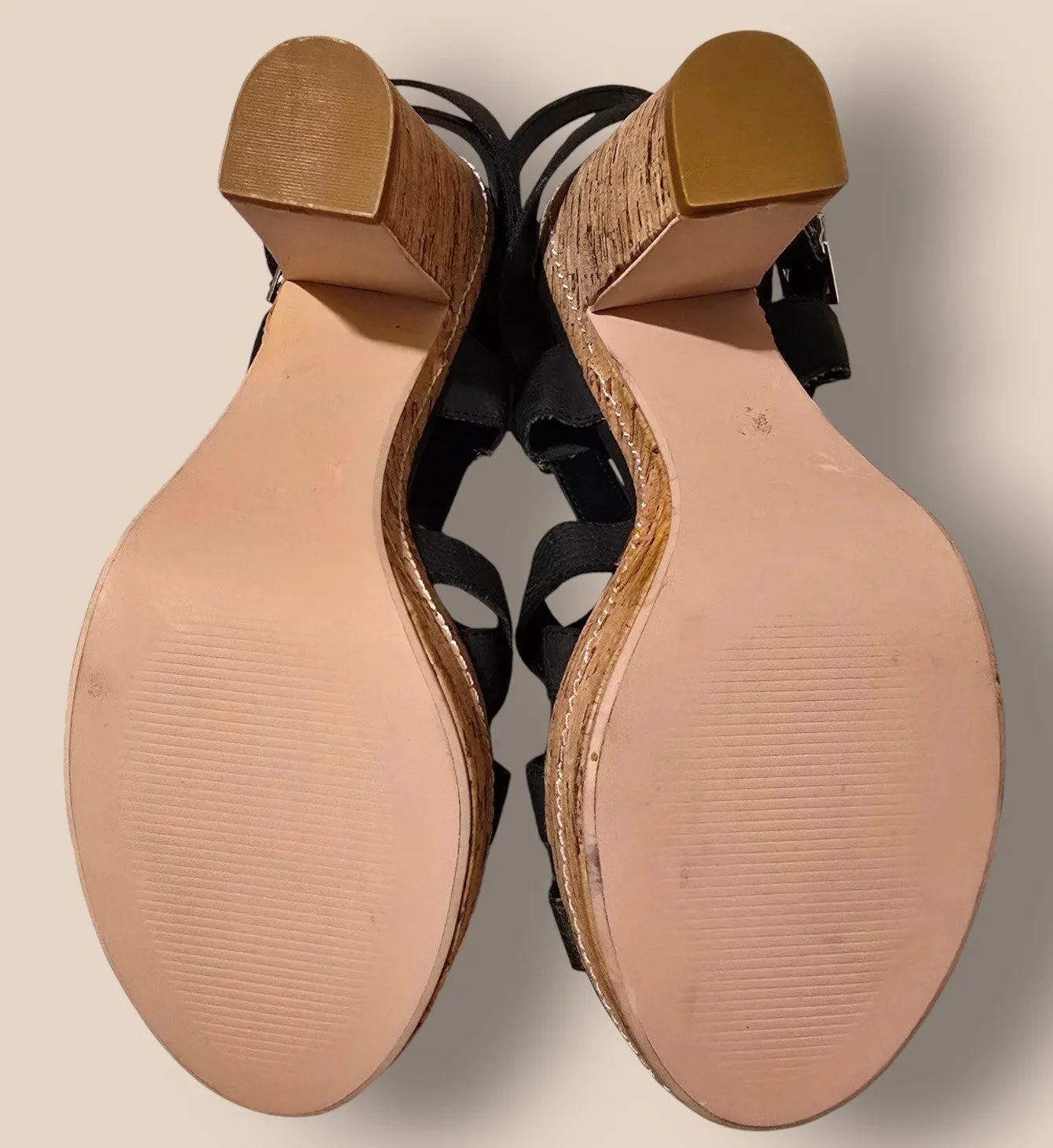 Carvela Black Criss Cross Cork Block Heel Sandals UK 7 EU 40