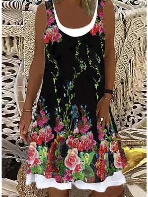 Casual Dress Midi Dress Red black Sleeveless Print Print Spring Summer Crew Neck Vacation Weekend  S M L XL XXL XXXL for Women