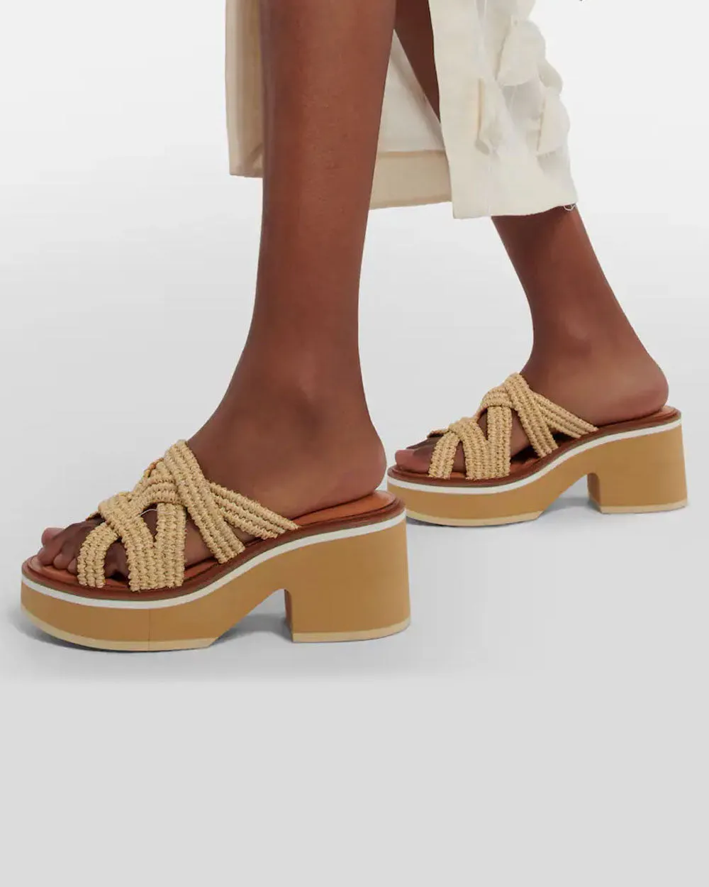 Chermy Slip On Platform Sandals in Natural Raffia