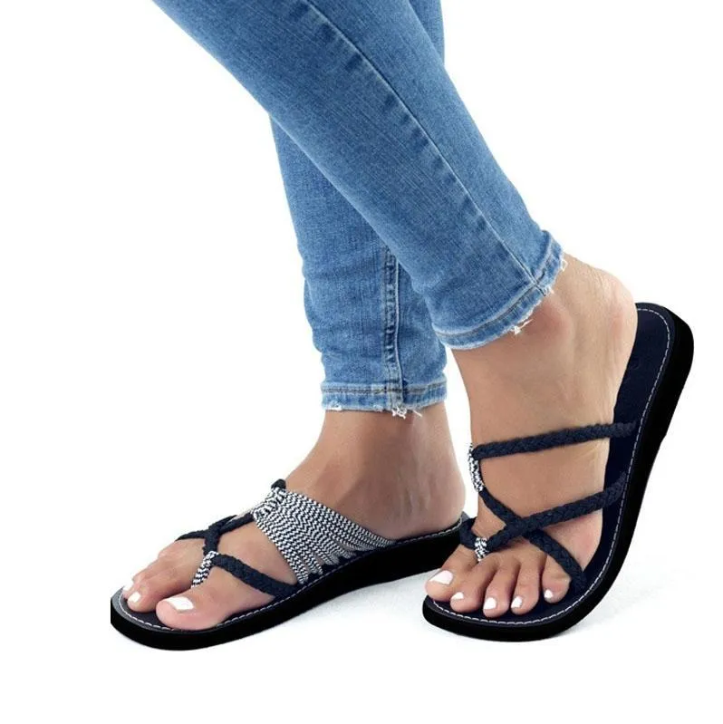 Chicvane Color Block Braid Criss-Cross Flat Sandals