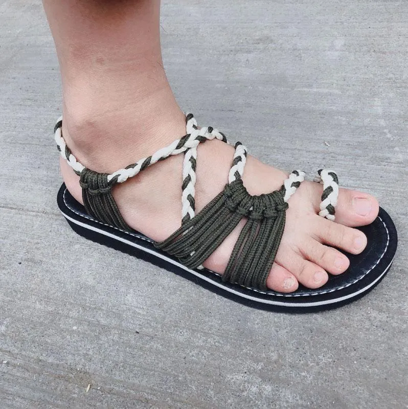 Chicvane Color Block Braid Criss-Cross Flat Sandals