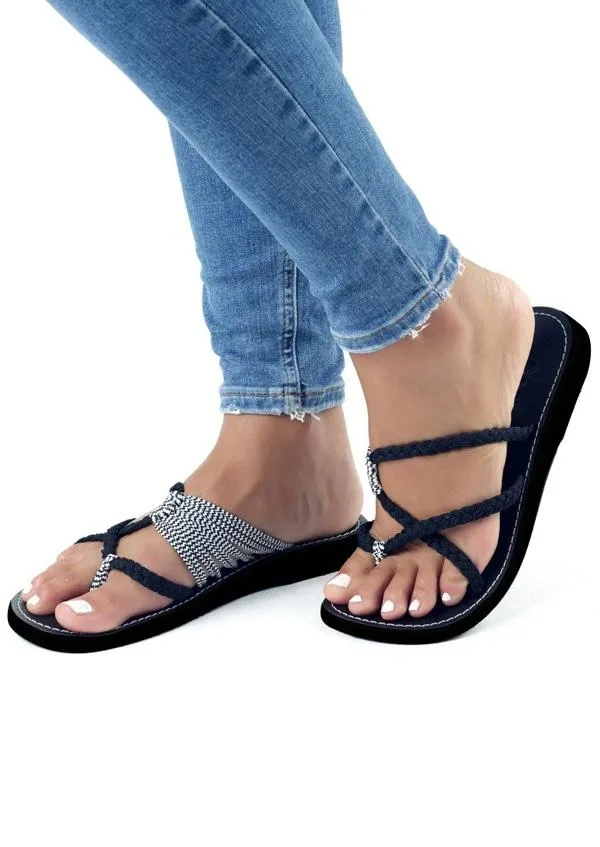 Chicvane Color Block Braid Criss-Cross Flat Sandals