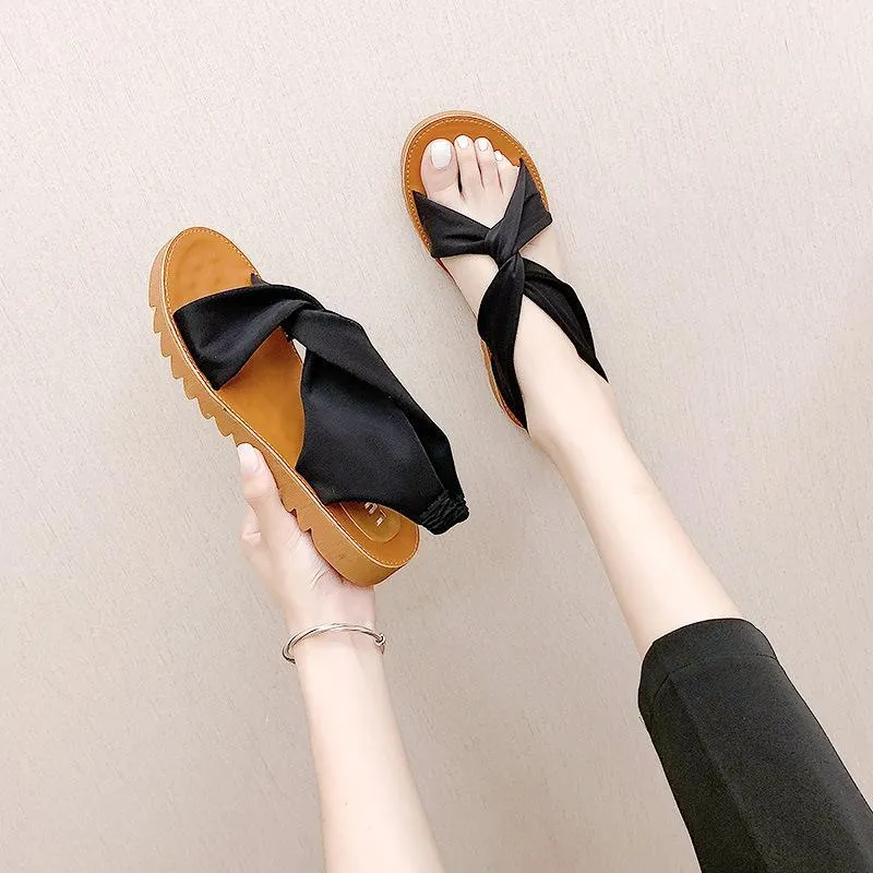 Chicvane Criss Cross Elastic Cord Flat Spanish Sandals